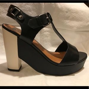 Black and white platform wedge sandals